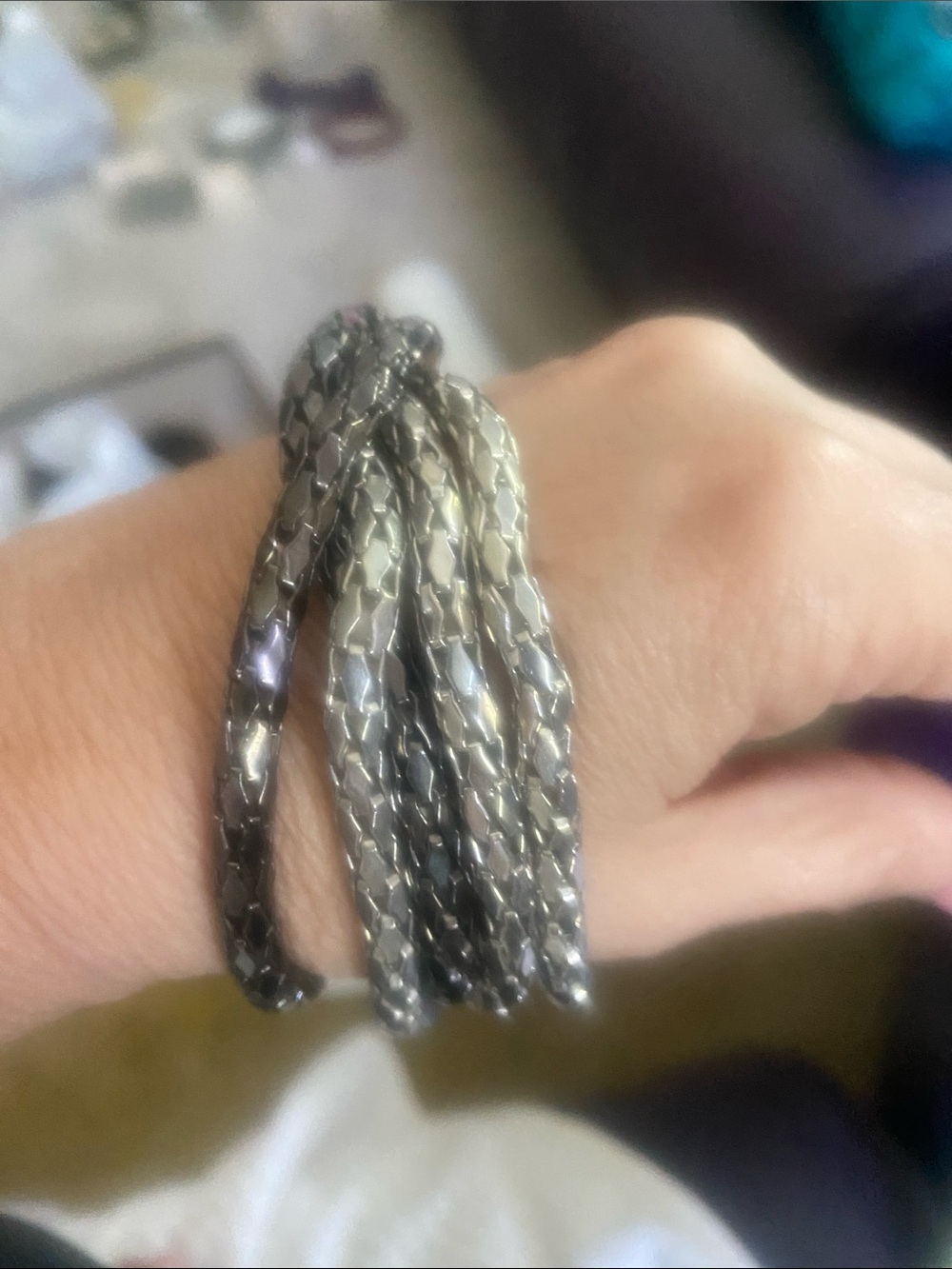 Set of Silver-Toned Braided Bangle Bracelets